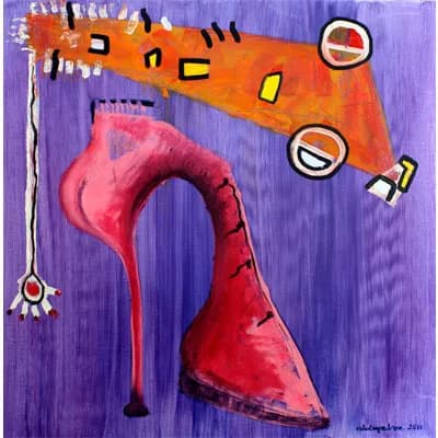 Desnúdame antes de salir sobre fondo malva, pintura de Valentín Pedrosa (2011)