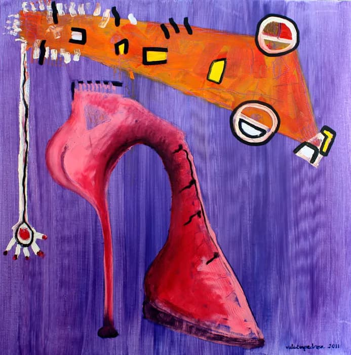 Desnúdame antes de salir sobre fondo malva, pintura de Valentín Pedrosa (2011)