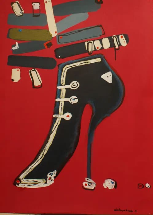 Tacón de aguja sobre fondo rosa, pintura de Valentín Pedrosa (2011)