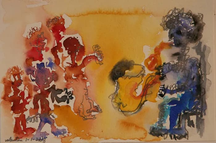 Tocando en la Calle, pintura de Valentín Pedrosa (2008)